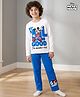 HoneyHap Disney Single Jersey Knit Full Sleeves Night Suit With Mickey Mouse Graphics - White & Blue