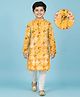 EARTHY TOUCH Chanderi Woven Full Sleeves Kurta Pajama Set with Floral Print - Yellow