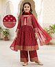 EARTHY TOUCH Woven Three Fourth Sleeves Kurta Salwar & Dupatta Set With Floral Foil Print - Maroon