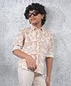CRIMSOUNE CLUB Cotton Woven Full Sleeves Leaves Printed Short Kurta - Brown