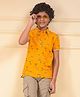 CRIMSOUNE CLUB Cotton Woven Half Sleeves Beach Printed Tee - Mustard