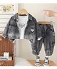 Googo Gaaga Cotton Knit Typography Printed Tee & Jeans With Full Sleeves Jacket Set - Grey