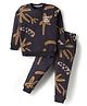 Doreme Terry Knit Full Sleeves Co-ord Winter Wear Sweatshirt & Joggers Set with Palm Tree Print - Charcoal Grey