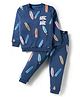 Doreme Terry Knit Full Sleeves Co-ord Winter Wear Sweatshirt & Joggers Set with Surf Board Print - Blue