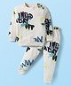 Doreme Terry Knit Full Sleeves Co-ord Winter Wear Sweatshirt & Joggers Set Need A Day Off Text Print - Offwhite