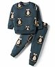 Doreme Terry Knit Full Sleeves Co-Ord Winter Wear T-Shirt & Joggers Set with Penguin Print - Navy Blue