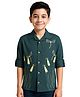 Charchit Cotton Woven Full Sleeves Dragonfly Printed Shirt - Green