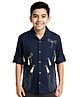 Charchit Cotton Woven Full Sleeves Dragonfly Printed Shirt - Navy Blue