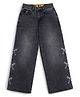 Knit N Knot Denim Woven Bow Embroidered Washed Jeans - Black