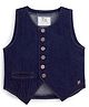 Knit N Knot Denim Woven Sleeveless Solid Waistcoat - Navy Blue