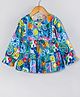 Hugsntugs Cotton Woven Full Bell Sleeves Floral & Fruits  Printed Top - Blue