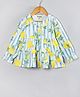 Hugsntugs Cotton Woven Full Sleeves Striped & Lemons Printed Top - White & Yellow