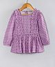 Hugsntugs Cotton Woven Full Sleeves Motif Printed Frill Detailed Top - Purple
