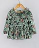 Hugsntugs Cotton Woven Full Sleeves Floral Printed Frill Detailed Top - Green