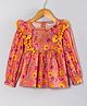 Hugsntugs Cotton Woven Full Sleeves Floral Printed Pom Pom Embellished Top - Peach