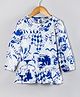 Hugsntugs Cotton Woven Full Sleeves Floral Embroidery With Abstract Printed Top - White & Blue