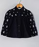 Hugsntugs Cotton Woven Full Sleeves Floral Embroidered Shirt Style Top - Black