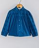 Hugsntugs Cotton Woven Full Sleeves Schiffli Embroidery Shirt Style Top - Teal Blue