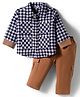 ToffyHouse Poplin Woven Full Sleeves Checks Party Shirt & Trouser Set - Navy Blue & Brown
