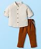 ToffyHouse Poplin Woven Full Sleeves Solid Party Shirt & Trouser Set With Attached Suspender - White & Brown