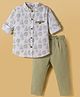 ToffyHouse Cotton Woven Full Sleeves Shirt & Pant Set With Nautical Theme Print & Suspender - Tan