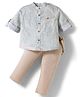 ToffyHouse Cotton Knit Full Sleeves Map Printed Party Shirt & Pant Set with Suspender - Tan
