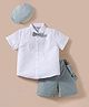 ToffyHouse Cotton Woven Half Sleeves  Shirt & Shorts Set With Cap Bow & Suspender - Light Green