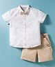 ToffyHouse Cotton Knit Half Sleeves Tree Printed Party Shirt & Shorts Set With Bow & Suspender - Tan & White