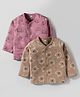 Pink Rabbit Single Jersey Knit Full Sleeves Jhablas with Bear & Vehicle Print Pack of 2 - Light Brown & Pink