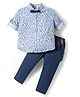 ToffyHouse Cotton Knit Full Sleeves Floral Printed Party Shirt & Pant Set with Bow & Suspender - Navy Blue