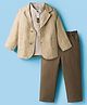 ToffyHouse Cotton Knit Full Sleeves Shirt & Pant Set With Striped Blazer - Brown