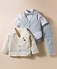 ToffyHouse Cotton Knit Full Sleeves Striped 4 Piece Party Suit with Bow - Light Blue