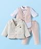 ToffyHouse Cotton Knit Full Sleeves Striped 4 Piece Party Suit with Bow - Peach