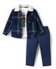 ToffyHouse Cotton Knit Full Sleeves Checkered Party Jacket & Pant with Inner Tee - Navy Blue