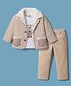 ToffyHouse Cotton Knit Full Sleeves Checks Blazer & Trouser With Printed T-Shirt - Tan
