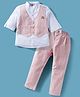 ToffyHouse Cotton Knit Full Sleeves Striped Party Shirt & Trouser Set - Light Red & White