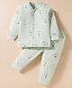 Pink Rabbit Single Jersey Knit Full Sleeves Co-ords Night Suit With Animal Print - Sea Green