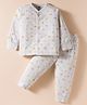 Pink Rabbit Single Jersey Knit Full Sleeves Co-ords Night Suit With Animal Print - White