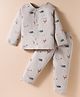 Pink Rabbit Single Jersey Full Sleeves Co-ords Night Suit With Dino Print - Light Grey