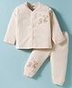 Pink Rabbit Single Jersey Full Sleeves Night Suit With Dino Print - Peach