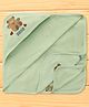 Pink Rabbit Terry Knit Hooded Towel with Bear Print L 81 x B 81 cm - Light Green