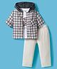 ToffyHouse Cotton Woven Full Sleeves Hooded Shirt With T-Shirt and Trouser Set With Checks & Teddy Print - Charcoal Grey & White