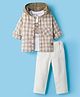 ToffyHouse Cotton Woven Full Sleeves Checkered Hooded Shirt & Trouser Set with T-Shirt - Tan