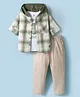 ToffyHouse Cotton Woven Full Sleeves Checkered Hooded Shirt & Trouser Set with Inner Tee - Light Green