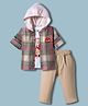 ToffyHouse Cotton Woven Full Sleeves T-Shirt & Trouser Set with Hooded Checks Shirt - Tan & White