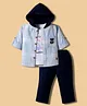 ToffyHouse Cotton Woven Full Sleeves T-Shirt & Trouser Set with Hooded Checks Shirt - Navy Blue & White