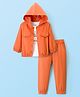 ToffyHouse Cotton Woven Full Sleeves Hooded Jacket T-Shirt & Joggers Set with Text Print - Orange & White