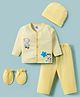 Doodle Poodle 100% Cotton Knit Full Sleeves Animal Printed T-Shirt & Lounge Pant Set With Cap & Mittens - Yellow & White