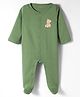 Kookie Kids Interlock Knit Full Sleeves Footed Sleepsuit With Animal Print - Olive Green