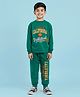 Trampoline Cotton Blend Knit Full Sleeves California Text Printed Tee With Track Pants Set - Green